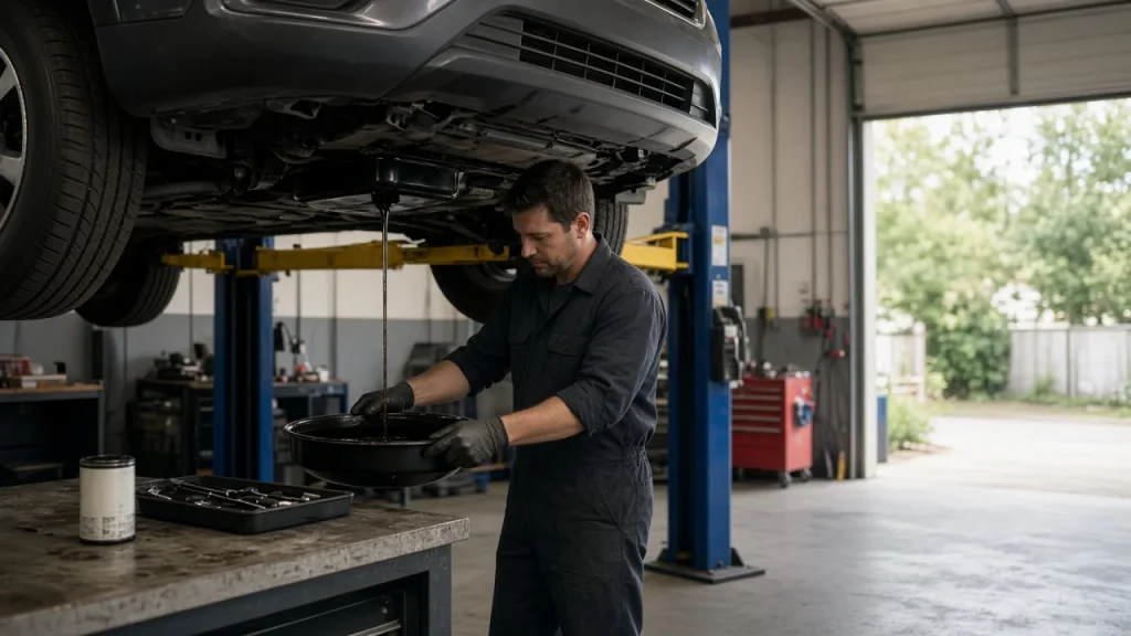 Full-service oil change in Colonia at an auto repair shop
