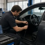 Technician running an engine diagnostic on a car that stalls at a stop at American Auto Repair Center in Colonia, NJ